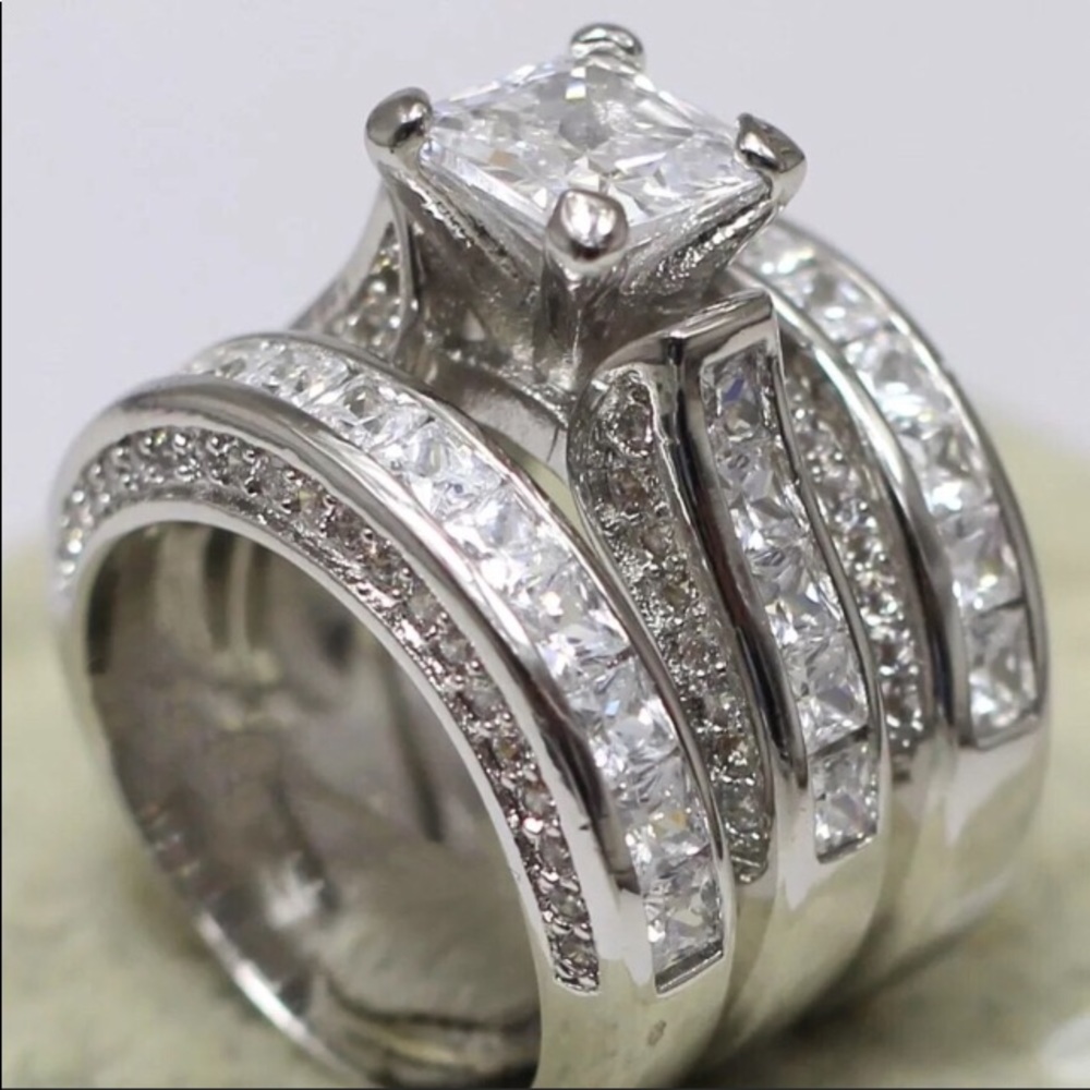 3 piece AAA grade cubic zirconia wedding set